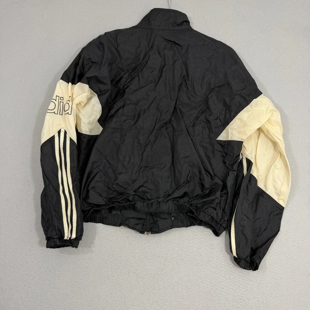 Vintage Adidas Windbreaker Jacket Men's Medium Black Trefoil Logo Full Zip 80s
